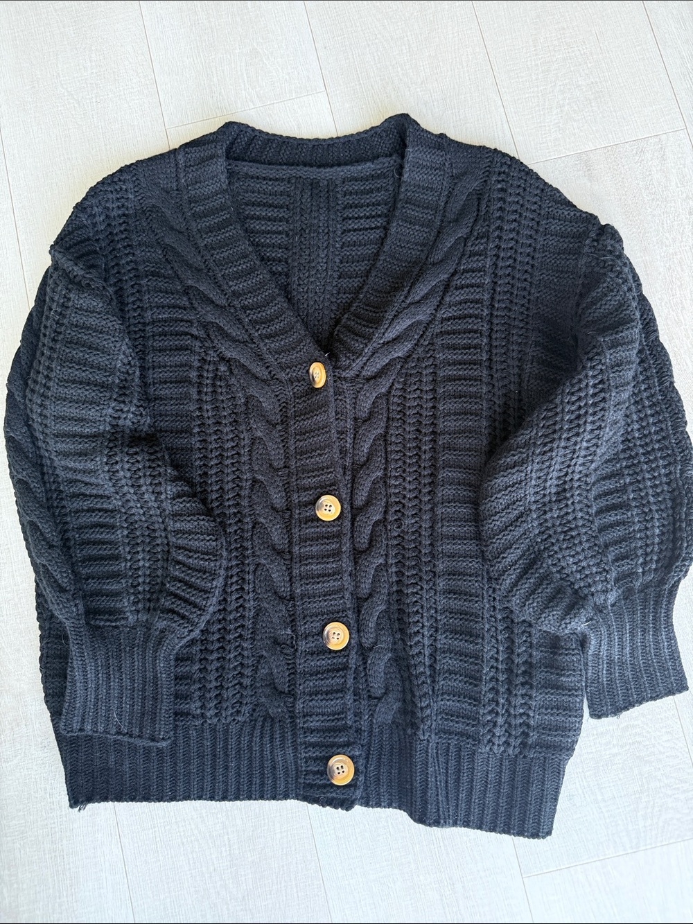 SHEIN Black Chunky Cable Knit Button Cardigan